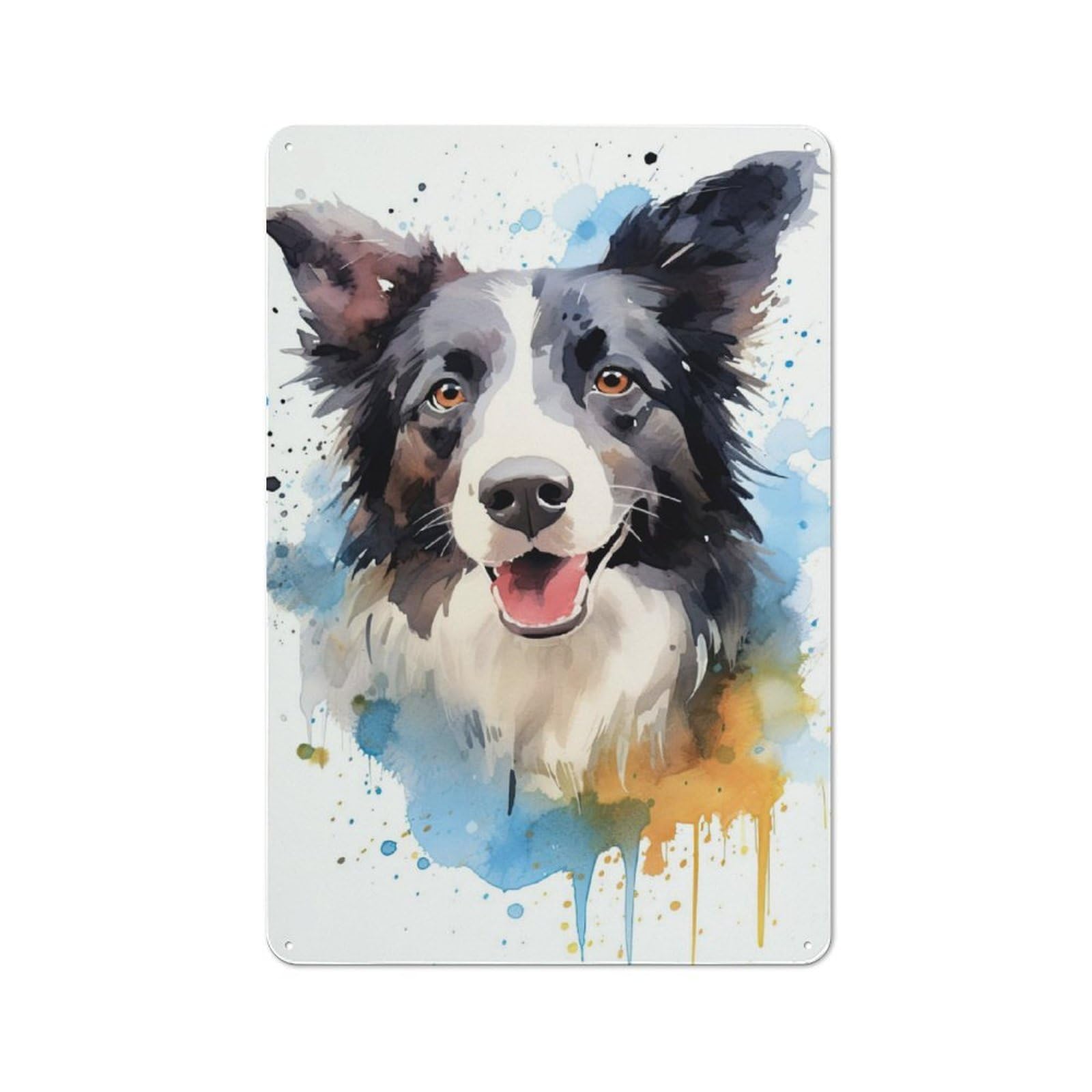 Border Collie Watercolor Rustic Tin Wall Plaque 30x20cm for Guest Room Or Hallway, for Garage, Workshop And Man Cave Decoration