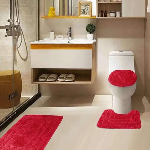 Miniatura 2 de Juego de alfombras de baño de 3 piezas con patrón tallado, extra suave al tacto y absorbente, alfombra de baño con tapa de inodoro, alfombra de