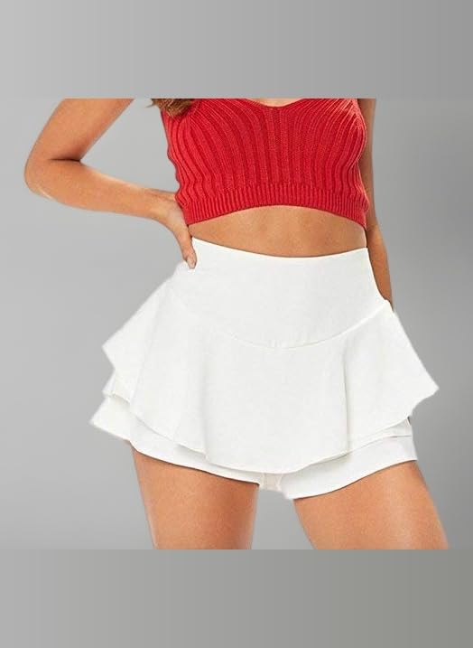 Womens Waisted Skorts Ladies Skirt Frill Shorts High Ruffled Mini Skort Layered Short Party Dress Style Ruffle Celeb