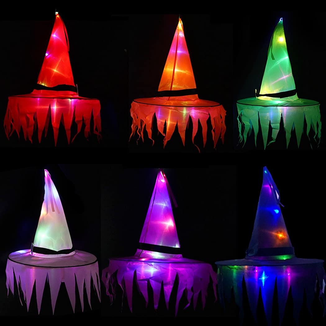 YHomU Witch Hat LED Glowing 6PCS Cute Creative Decorative Lighting Novelty Hanging Wizard Hat Halloween Creative for Women