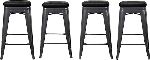 Miniatura 302 de GIA Taburete de mostrador sin respaldo de 24 pulgadas, cantidad de 4, bronce con asiento de madera clara Negro -,Café,Gris,gris, (Gun