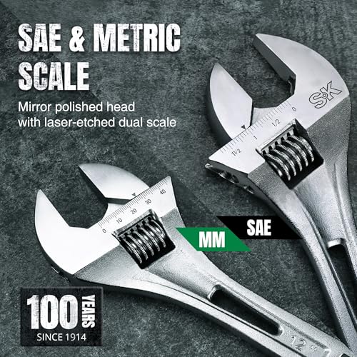Image of SK 12-Inch Adjustable Wrench, 1-9 /16 inch Jaw Capacity, SAE&Metric Scales