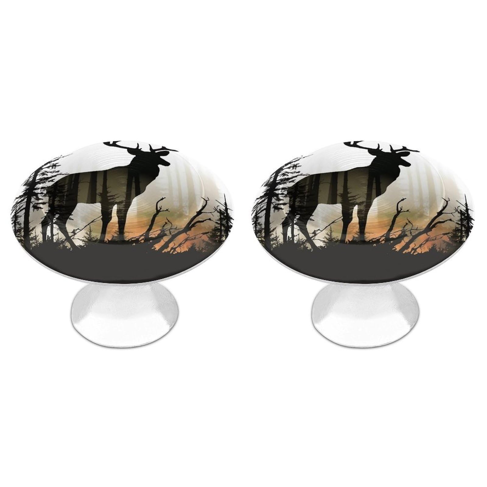 QMNLKH Deer Silhouette Cabinet Knobs for Home, Round Drawer Pulls for Kitchen, Personalized Cupboard Handles with Screw, Fashion Dresser Knobs for Office, Drawer Handles, 2 Packs