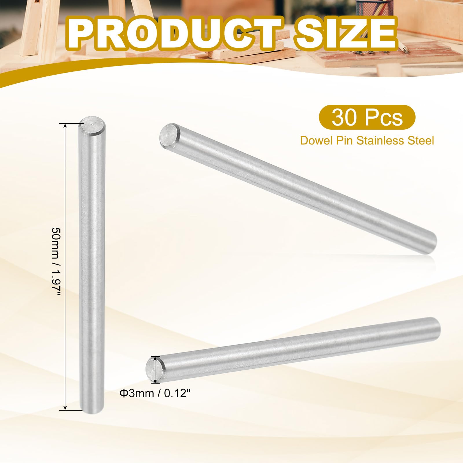 PATIKIL 3mm x 50mm Dowel Pin Stainless Steel - Image 2