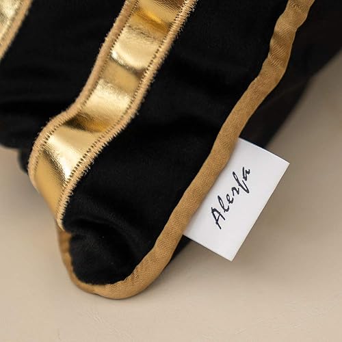 Miniatura 6 de Alerfa - Funda de cojín con rayas de cuero dorado, negra, de 18x18 pulgadas, geométrica, lujosa, decorativa, bordada, de terciopelo, para sofá,