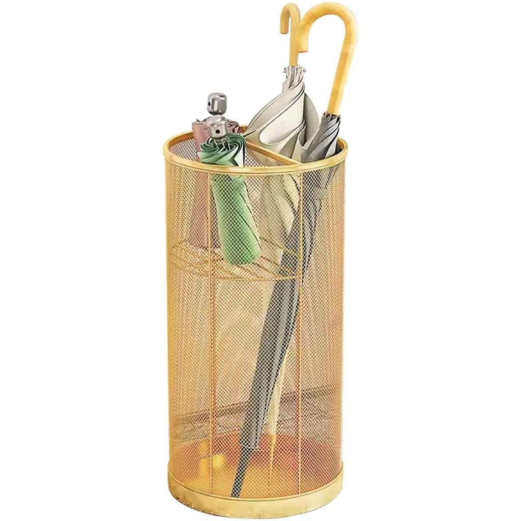 Flyiodfcxv Gold Umbrella Stand, Large Capacity, Hollow Cylindrical Umbrella Stand, Long/Short(,25 * 50Cm)