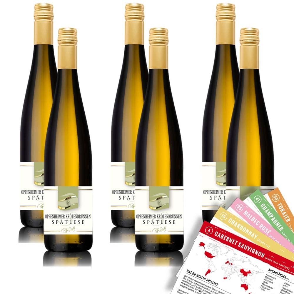 Oppenheimer Krötenbrunnen Spätlese, süß, sortenreines Weinpaket + VINOX Winecards (6x0,75l)