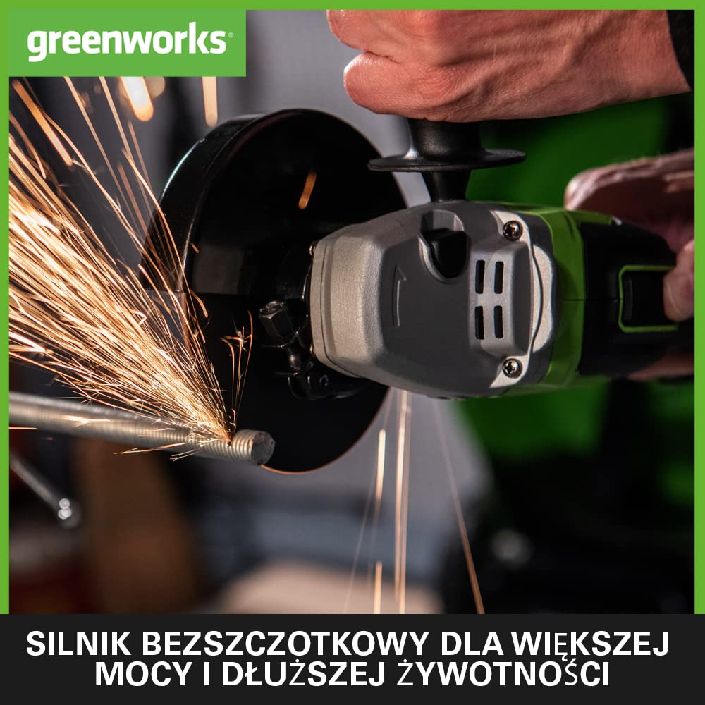 Greenworks GD24AG Akumulatorowa Szlifierka Kątowa z Okrągłą Tarczą 125 mm, 10500 obr./min, Prawo lub Leworęczna BEZ Baterii i Ładowarki 24V