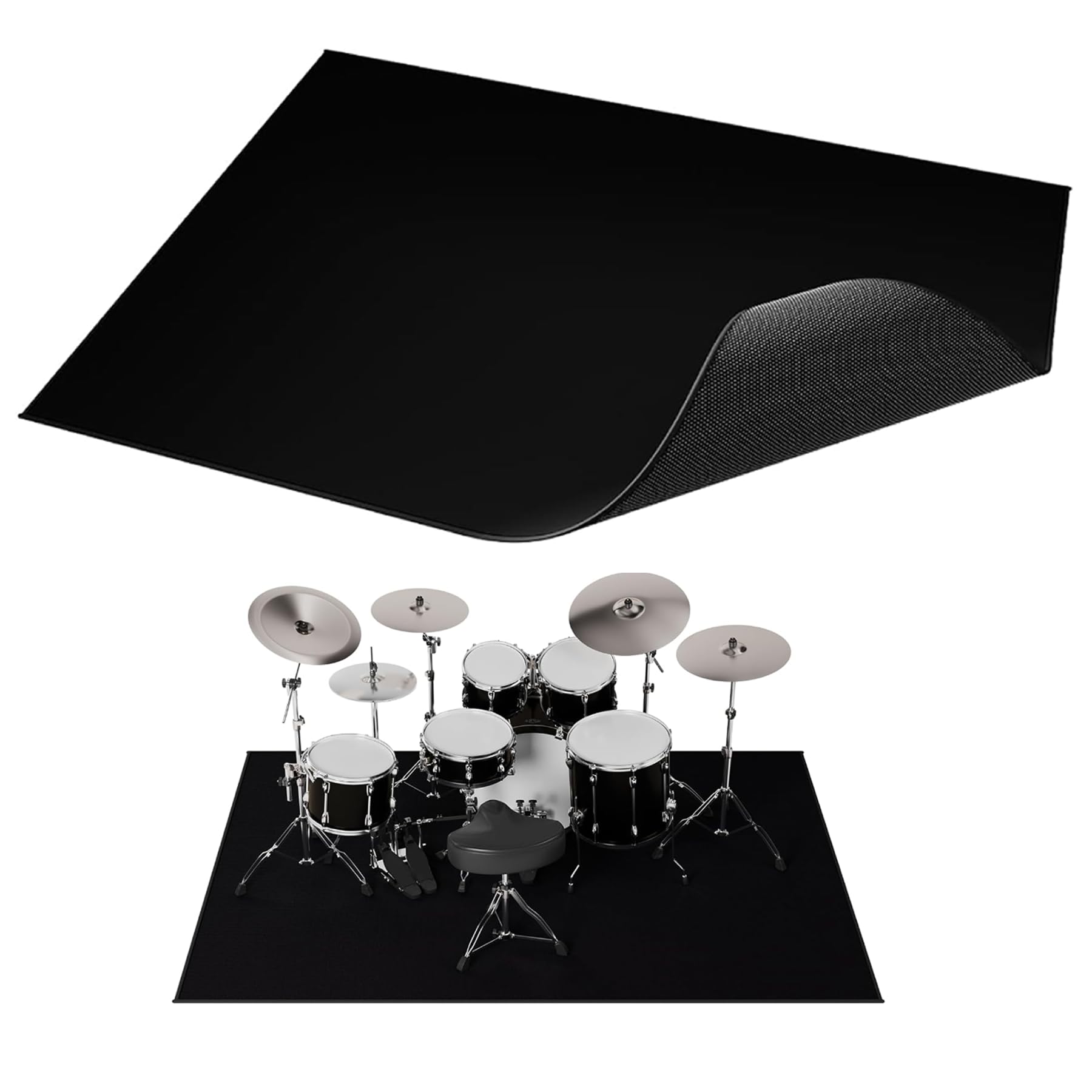 Drum Rug 4x6Ft, Drum Mat with Non-Slip Grip Bottom, Drum Mats and Rugs with Tightly Woven Fabric, Electric Drum Carpet for Noise Reduction, Soundproof Rug, Drum Accessories Gifts, Black