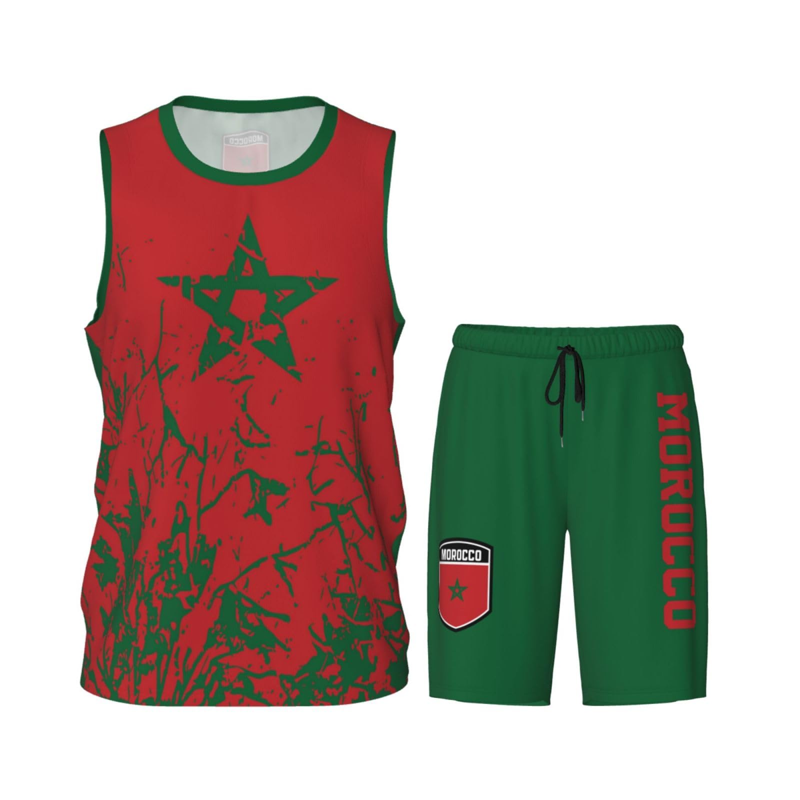 Morocco Flag Grain (2) Basketball Jersey Uniform Suit for Men Adults Training Athletic Set