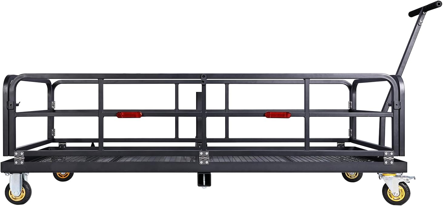750 LBS Heavy Duty Folding Hitch Cargo Carrier, 2" Hitch Receiver Rear Luggage Rack Basket with Handle and Wheels for SUV, Pickup Truck, Camping & Travel, 60" x 24" x 13.8", Black