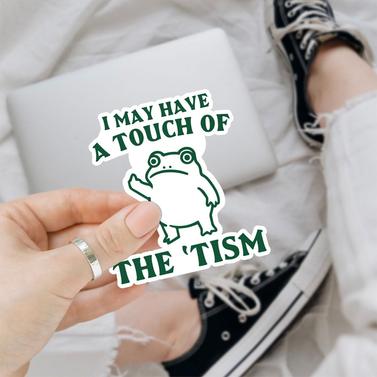 3 Pcs I May Have A Touch of The ’Tism Sticker – Funny Autism Meme Frog Joke Vinyl Decal Waterproof for Laptop, Water Bottle, Helmet, Tumbler, Car – Gift for Neurodivergent Adults – 3 Inch