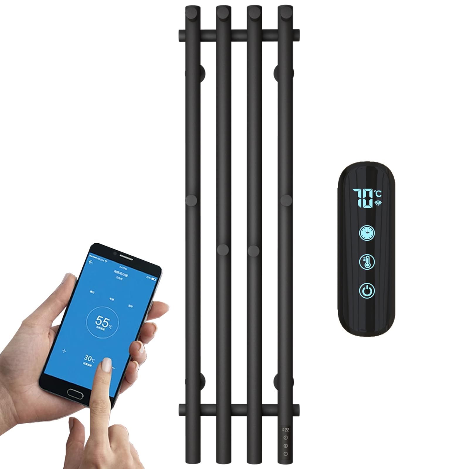 ESOP Radiador Toallero ElƩctrico BaƱo Negro 100 W Radiador Calienta Toallas de Toallero, 950x257 mm WiFi Inteligente de Temperatura Constante Toallero Calentado para BaƱo, con 8 Ganchos