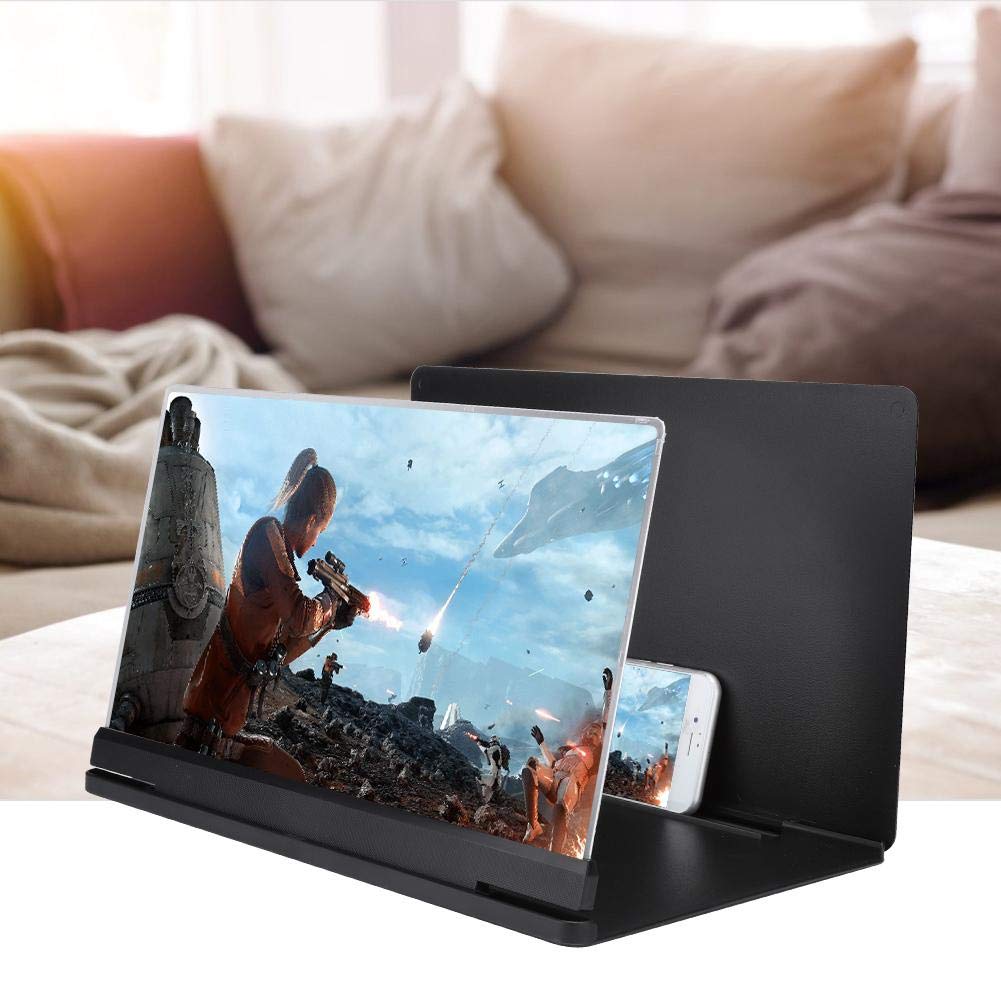 Topiky Lupa de proyección de Pantalla de teléfono de 14 Pulgadas, portátil 3D Video HD Proyector de Pantalla Universal para teléfono Inteligente Amplificador ampliado Amplificador Soporte(Negro)