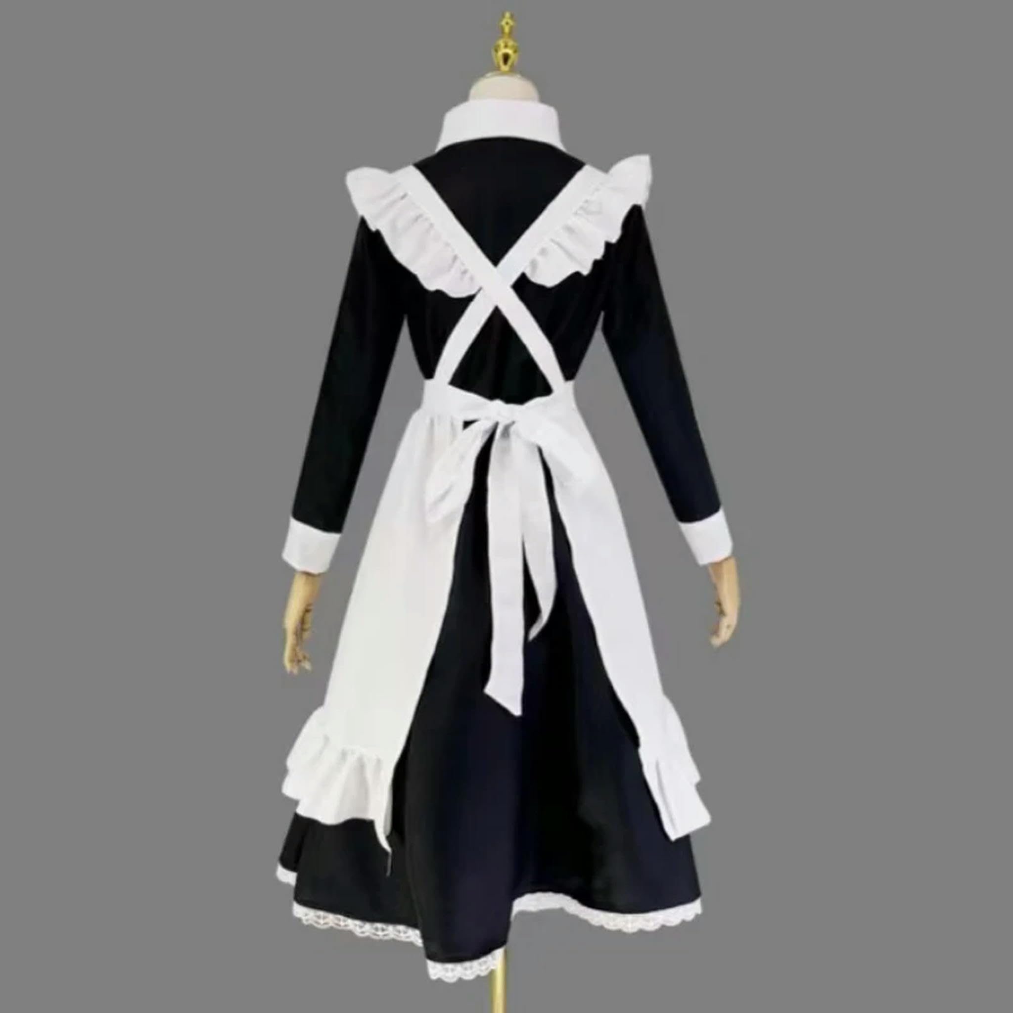 Vestito da Cameriera Carino da Donna, Vestito da Cameriera, Grembiule, Travestimento, da maggiordomo, Uniforme, Manica Lunga, XL