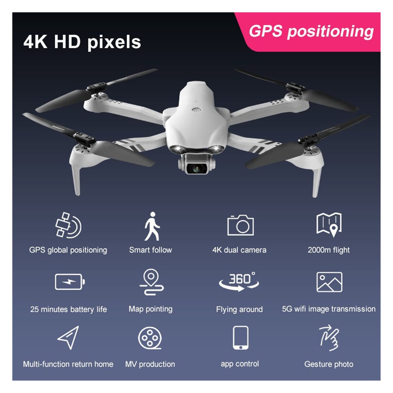 Dron 4K HD Podwójna kamera z GPS 5G WiFi Szeroki kąt FPV Transmisja w czasie rzeczywistym Odległość Rc 2 km Profesjonalny dron (Kolor: F10-1B-Foambox Rozmiar: 1) (F10 GPS)
