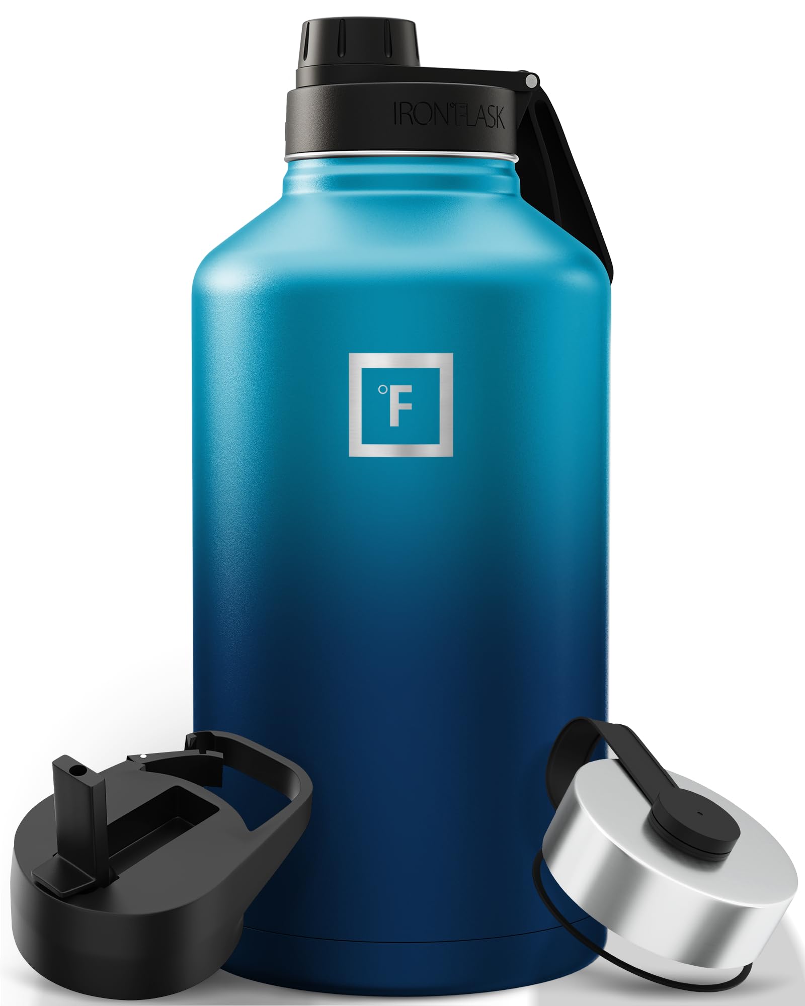 IRON °FLASK Sports Water Bottle - 14oz,18oz,22oz,32oz,40oz, or 64oz, 3 Lids (Spout Lid), Vacuum Insulated Stainless Steel, Hot Cold, Modern Double Walled, Simple Thermo Mug, Hydro Metal Canteen 64 Oz