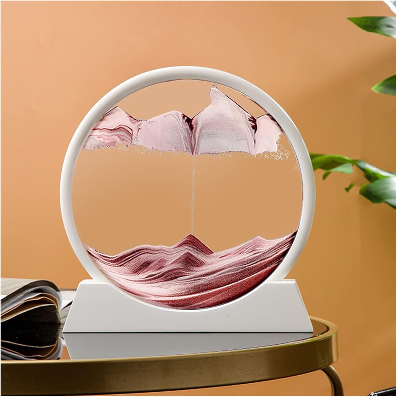 Flowing Sand Painting,10 inch Round Glass Moving Sand Art Frame Sandscapes in Motion 3D Dynamic Quicksand Painting for Kids Adults Home Office Decoration Flowing Sand Painting (Size:2,Color:Red) ( Col