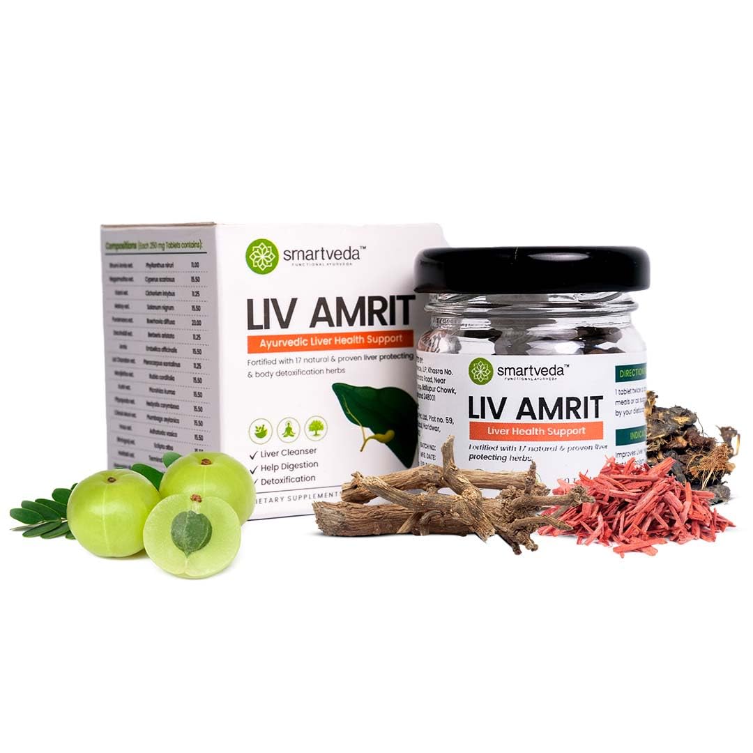 Liv Amrit - Ayurvedic Liver Detox Supplement|Kutki+ 16 Liver Function Promoting Herbs|For Fatty Liver,Liver Enlargement,Indigestion & Liver Toxicity due to Alcohol|60 Tablets, 238 grams
