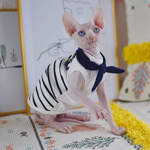 Miniatura 2 de Sphynx - Ropa para gatos, estilo marino, marinero, moda, gatito, cómodo, para primavera y verano, esfinge, ropa para gatos sin pelo, ropa para gatos