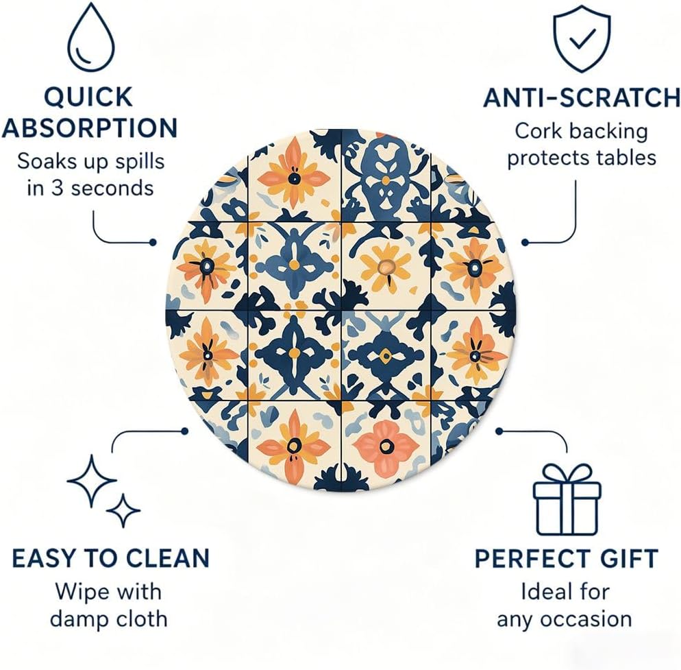 Ornate Versailles Coasters for Luxury Wedding Gift, French Palace Style Absorbent Drink Mats, 6 Pcs Set, High-Definition Art Print Porcelain Pads image 2