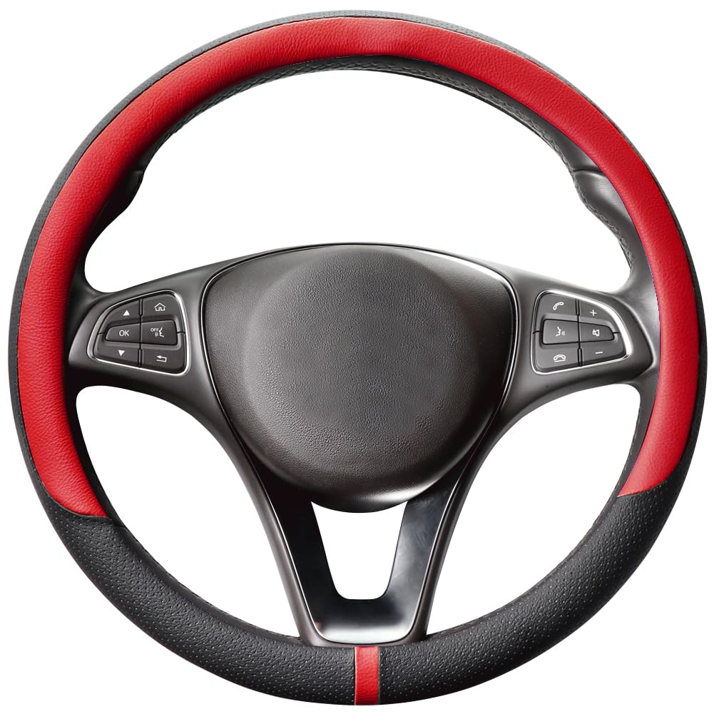 COFIT Microfiber Leather Steering Wheel Cover, Anti-slip Universal Protective Wrap, Car SUV Truck Interior Decor Accessories, Size M 37-38cm Grey and Black — view 26