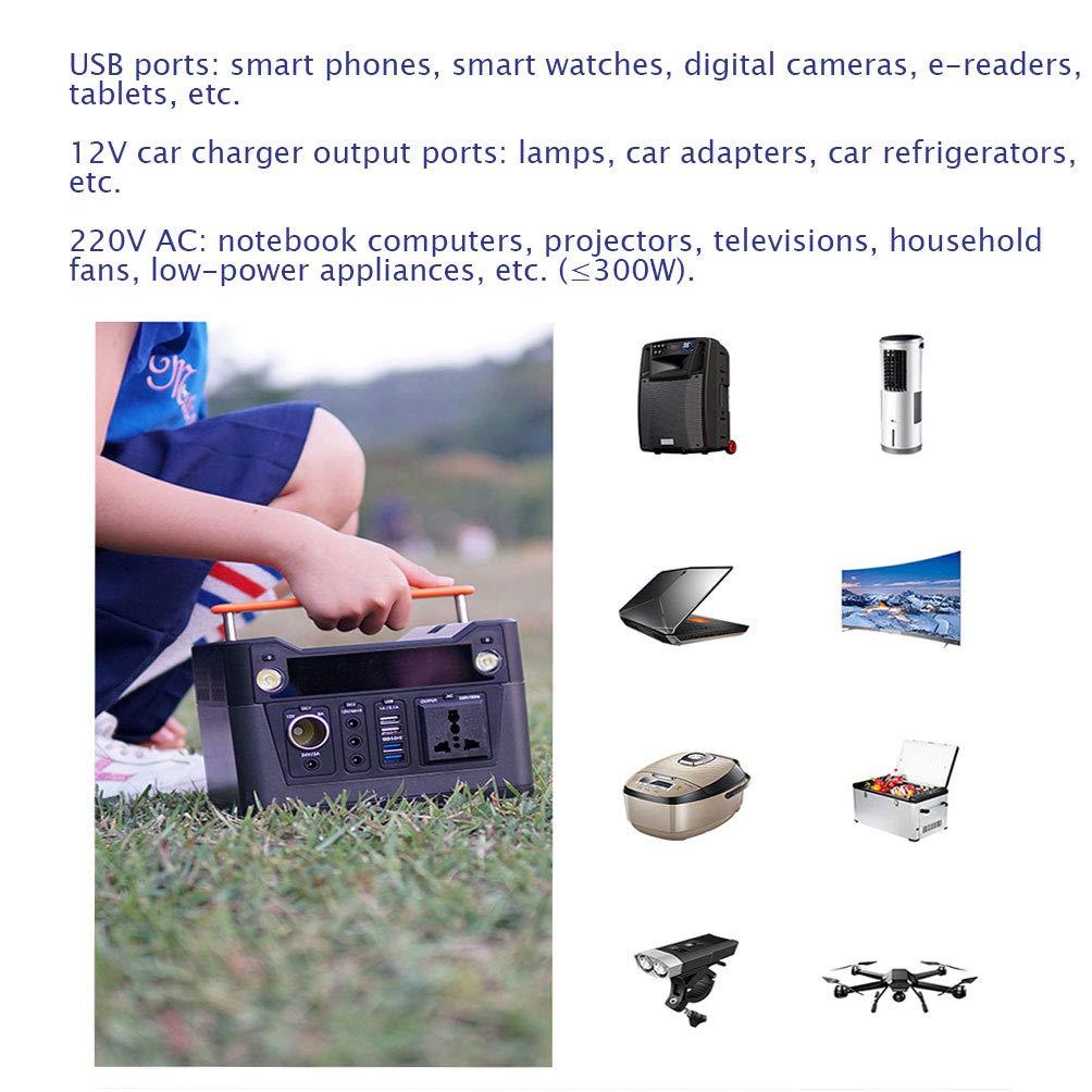 Generatore Portatile da Esterno, 300 Wh, Stazione di Alimentazione di Emergenza con Inverter CC/CA, Caricato Tramite Pannello Solare, Presa a Muro per Campeggio
