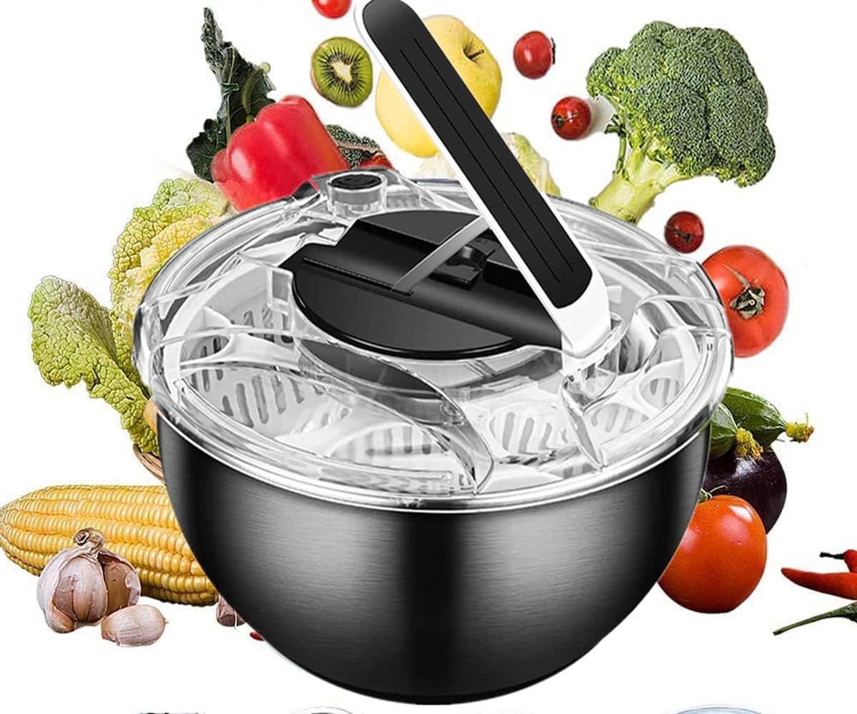 VORDERNSalad Spinner Large Multifunction 3.5L Stainless Steel Design，Manual Good Grips Crank Handle & Locking Fruits and Vegetables Dryer Dry Off & Drain Lettuce Quick Spinner