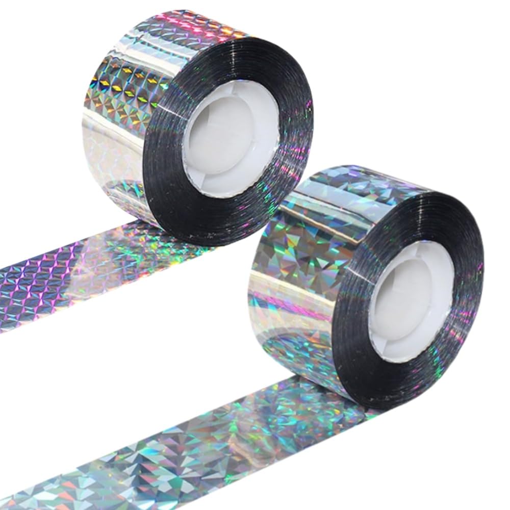 Bird Scarer Reflective Tape 2.4cmx80m Double Sided Holographic Bird Scare Repellent Tapes Garden & Crop Protection Flash Tape Birds Deterrent Devices for Pigeon Crows Gulls Swallows Starlings (2Rolls)