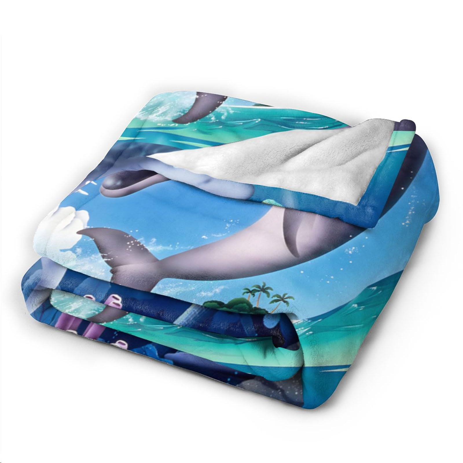 Couverture Dauphin 150x200 cm, Couverture en Flanelle avec Animaux Marins pour Enfants Garçon Fille, Couverture en Polaire d'Animaux Marins de l'Océan, Couverture Douillette, Couvre-canapé