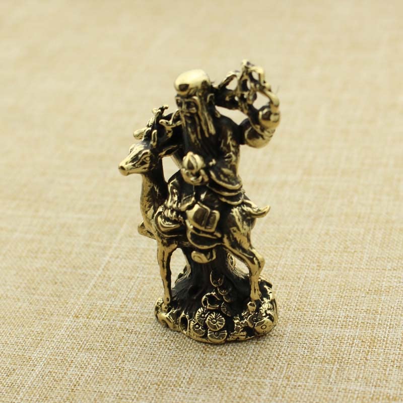 青銅製 彫刻皿 3点セット Amazon.com: 1Pcs 实心黄铜骑鹿寿星小摆件迷你寿星葫芦福禄寿