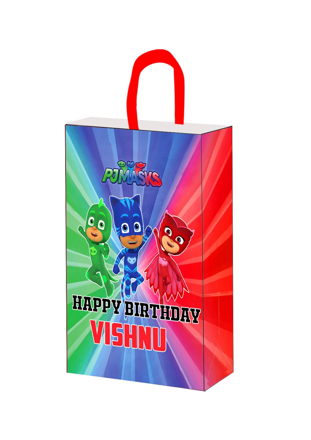 WoW Party Studio Personalized PJ Cartoon Theme Happy Birthday Decorations Return Gift Bag with Birthday Boy/Girl Name, Medium Size, Made of 300GSM Cardstock Paper - 10Pcs