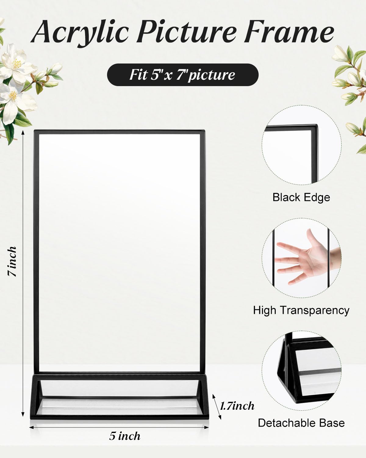 Paquete de 8 soportes acrílicos de 5 x 7 pulgadas, soporte vertical transparente de doble cara, soporte para folleto de menú para números de mesa de boda, letreros de restaurante, fotos de