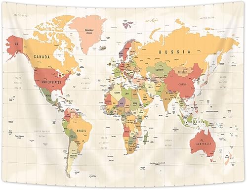 Miniatura 9 de VeiVian Tapiz de mapa del mundo, mapa del mundo, topografía vintage, pósteres educativos para estudiantes universitarios, arte de pared, tapiz de