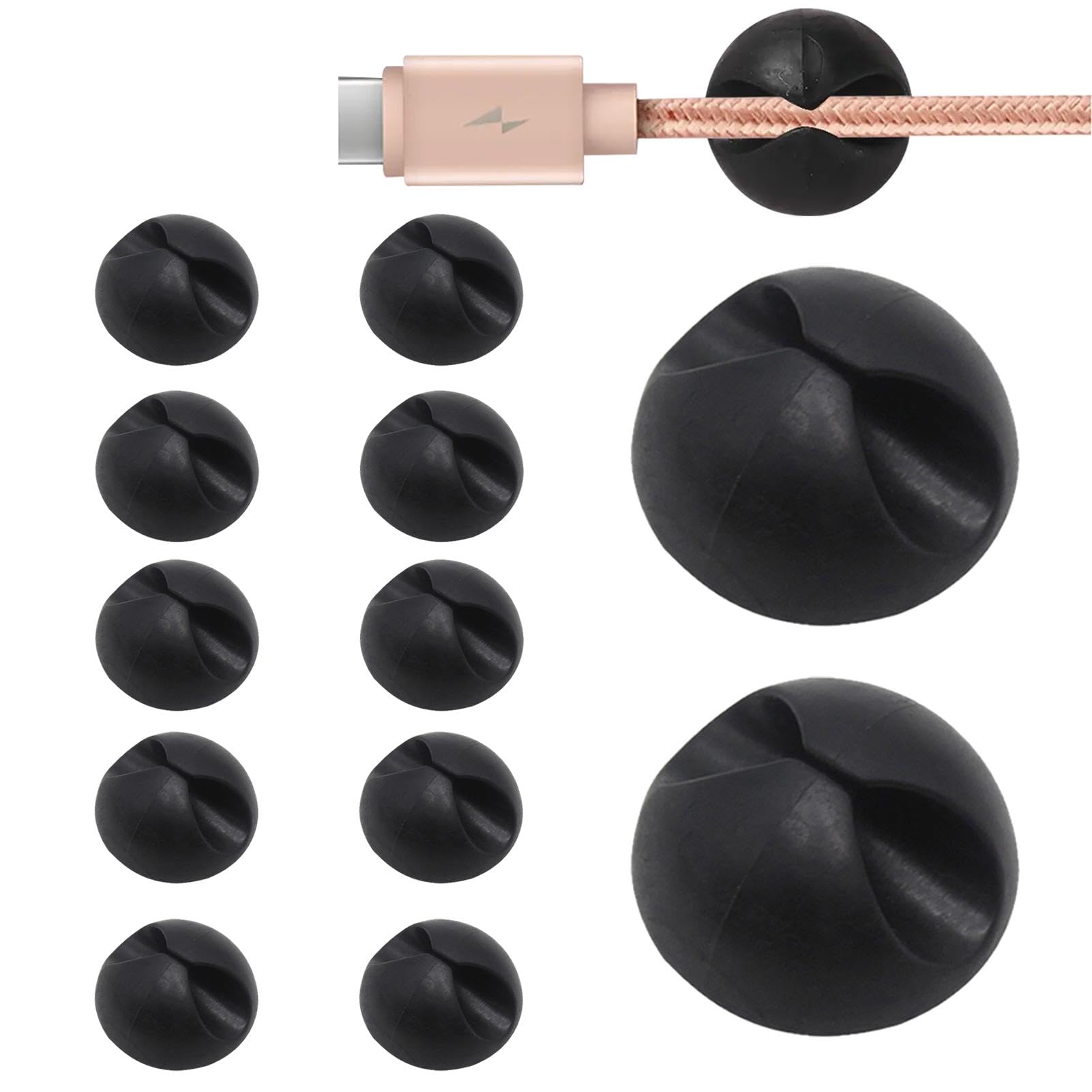 12Pcs Self-adhesive Wire Cable Holders - Desk Table Power & USB Cable Management Clips (Black)