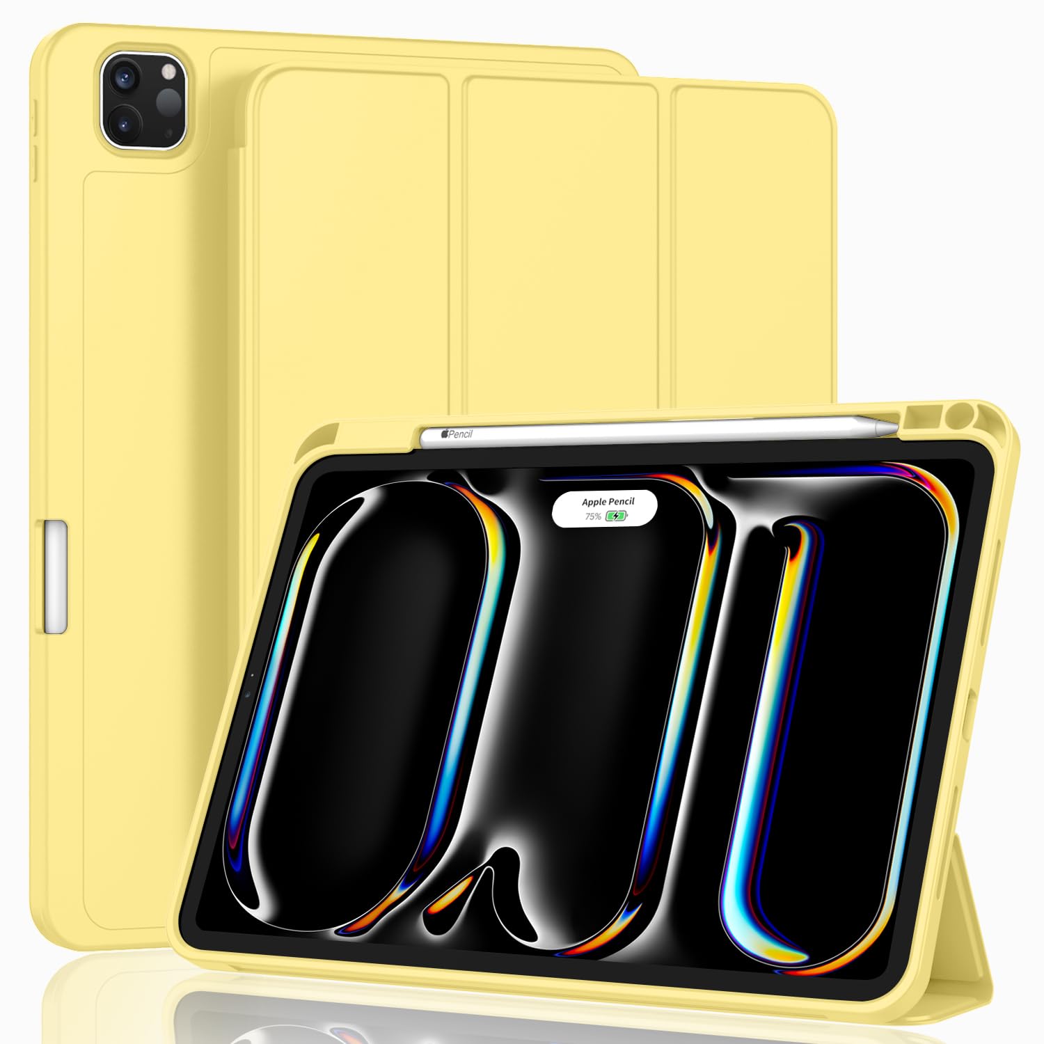 ZryXal New iPad Pro 13 Inch Case (M5) 2025 / (M4) 2024 with Pencil Holder, Smart iPad Case [Support Pencil Pro and Pencil (USB-C)], Support Touch ID and Auto Wake/Sleep (New Yellow)