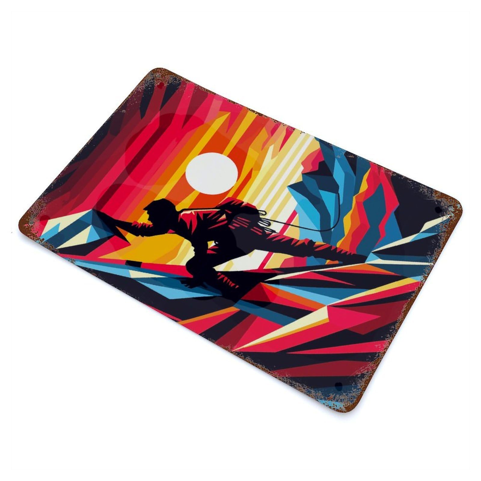 Rust Effect Rock Climbing Sunset Wpap Rusty Metal Tin Sign 11.8"x7.9", Old School Wall Decor for Cafe, Home Bar And Lounge Decor