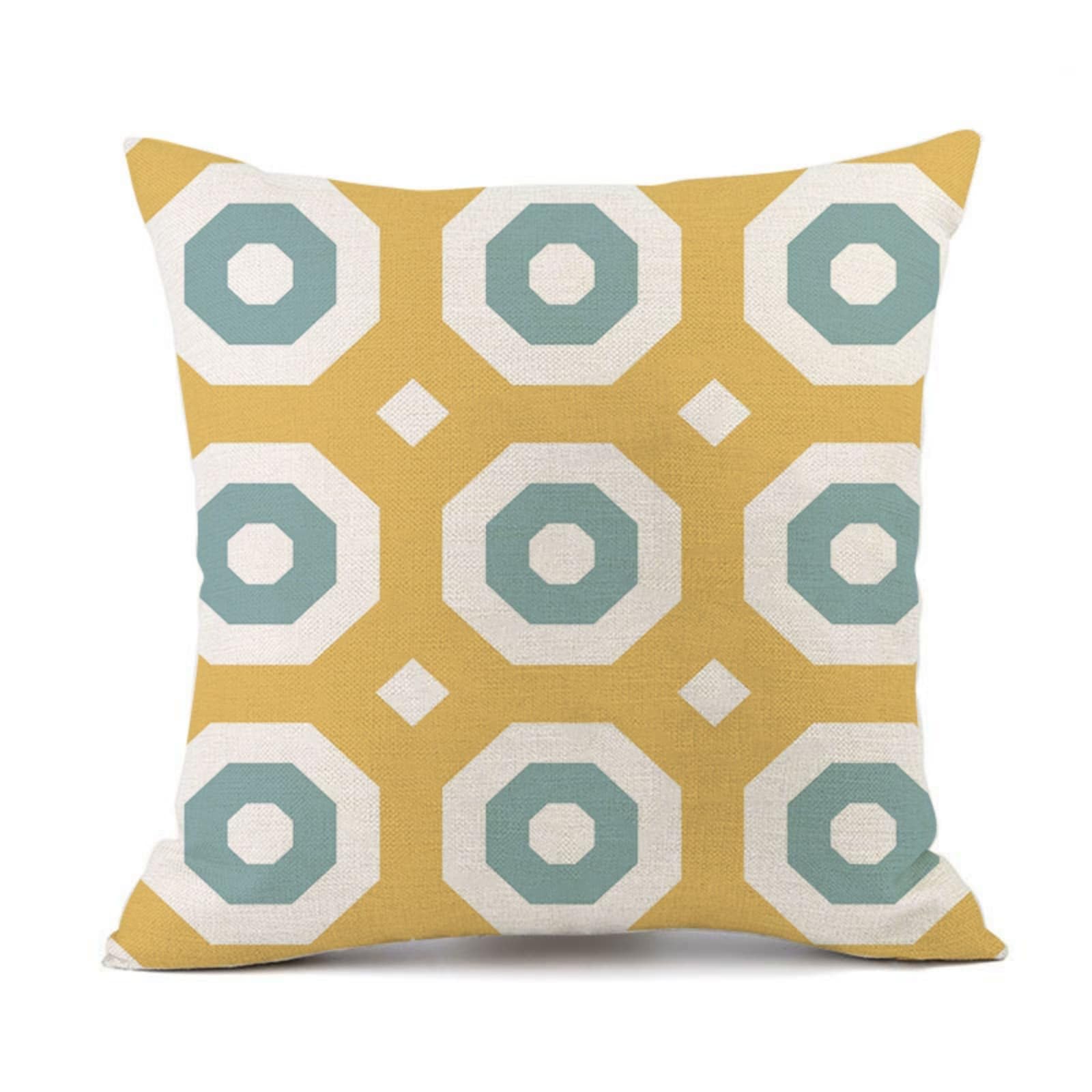 Cushion Covers 60cm x 60cm Green Geometry Large cushions with covers included - Linen Square Decorative Throw Pillowcases with Invisible Zipper, for Livingroom Sofa Bedroom
