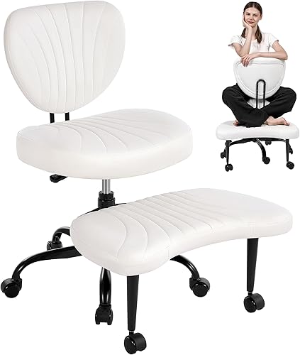 Miniatura 1 de Silla de oficina con patas cruzadas, silla ergonómica cruzada con ruedas, silla de meditación giratoria de 360 en altura ajustable para yoga y TDAH,