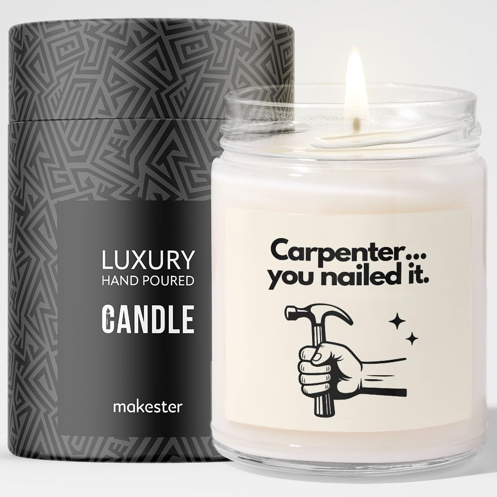 Carpenter Gift - Luxury Soy Wax Candle - Vanilla, Jasmine, Sugared Almond - Makester — image 1