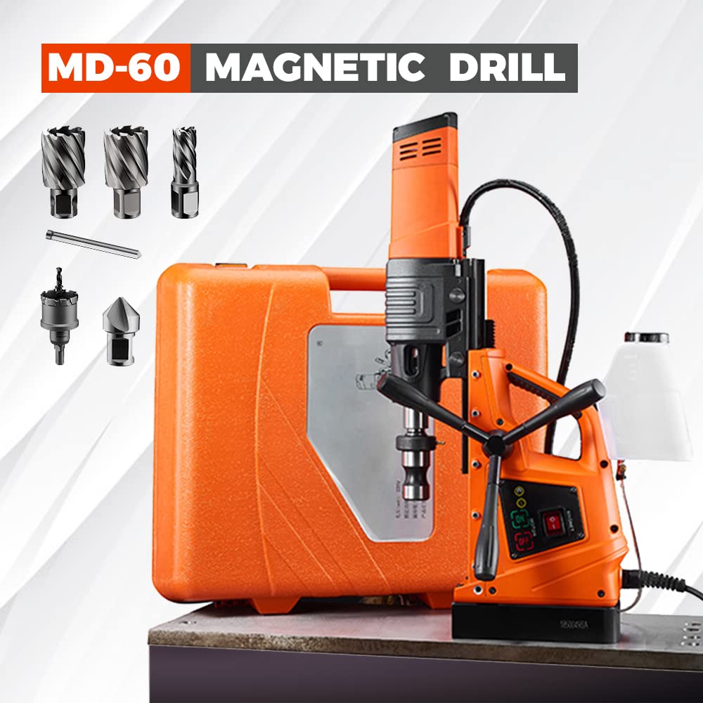 LYXC 1500W Magnetic Drill Press Max. 2-3/8 inch (60mm) Boring Diameter and 3 Inch(75mm) Cutting Depth Magnetic Base 15000N Magnet Force Mag Drill Machine 250/450 RPM