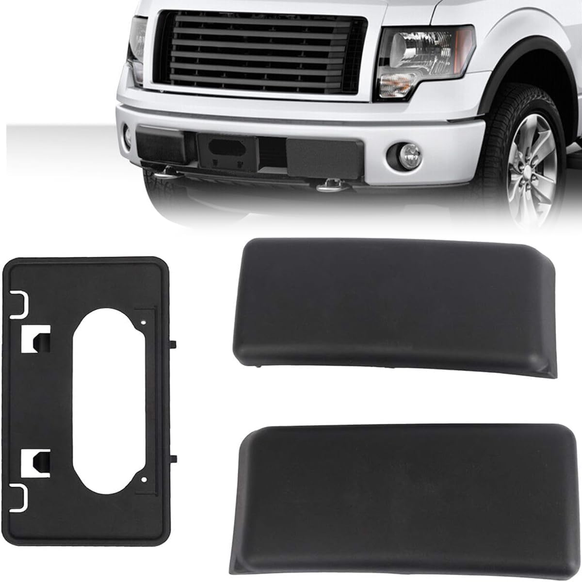 KARPAL Front Bumper Guards Pads Caps + License Plate Frame Bracket Compatible With 2009-2014 Ford F150 F-150