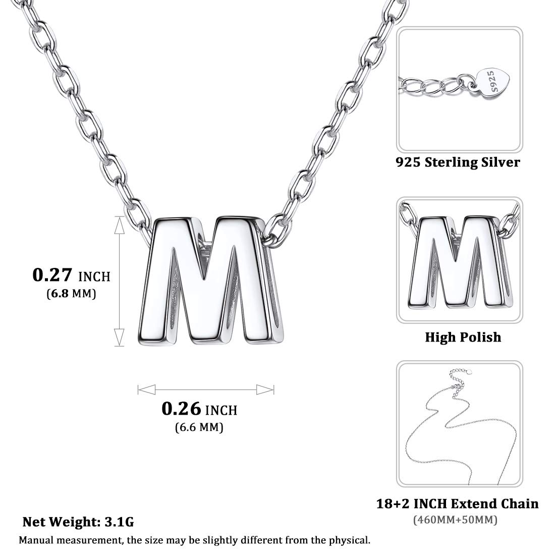 ChicSilver Collana Donna Argento 925 con Iniziale A-Z con Confezione Regalo