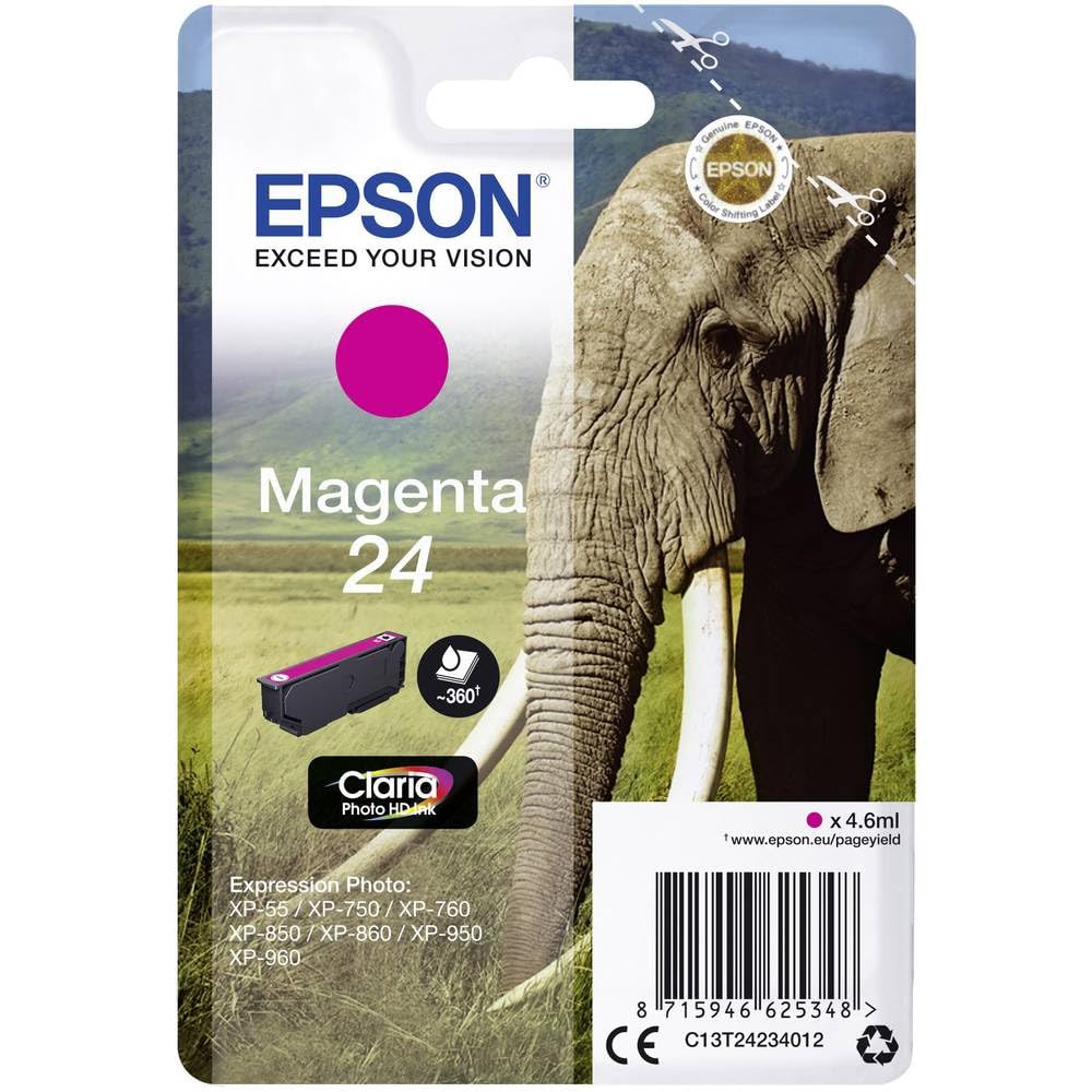 Epson 24 Magenta Elephant Genuine, Claria Photo HD Ink Cartridge