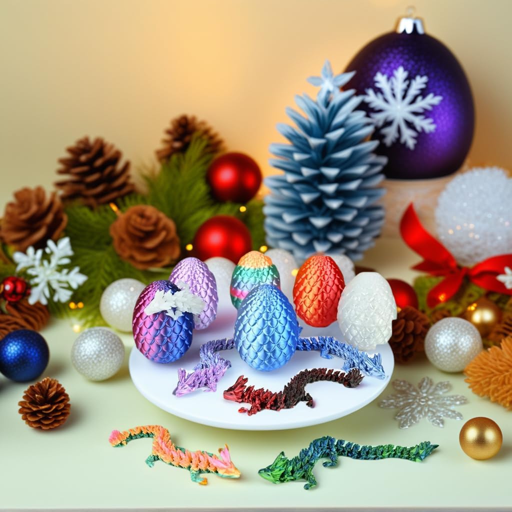 3D Printed Dragon Egg, 3D Printer Articulated Crystal Dragon Fidget Toy for Teen Boy Kid, Dinosaur Eggs Toy(Blue)