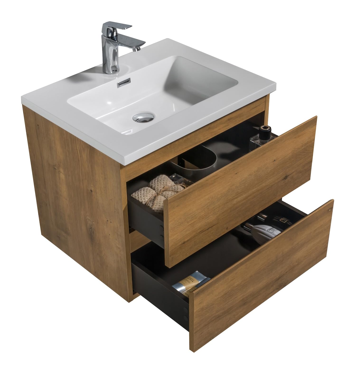 Badplaats B.V. Badezimmer Badmöbel Set Angela 60cm - Eiche - Unterschrank Schrank Waschbecken Waschtisch
