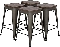 Vista 8 de FDW Juego de 4 taburetes de bar de metal con altura de mostrador de 24 pulgadas, sillas de bar industriales, taburete de patio, taburete apilable