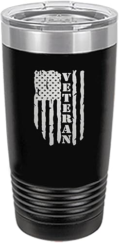 Rogue River Tactical Taza de viaje con tapa aislada al vacío para veterano de la bandera de los Estados Unidos, 20 onzas, regalo militar para