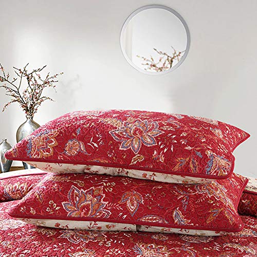 Mixinni MI121 RED-Q 100% Cotton 3-Piece Floral Reversible Red Quilt Set(1 Quilt And 2 Shams) Bedspread Coverlet Set-Full/Queen Size thumb #5
