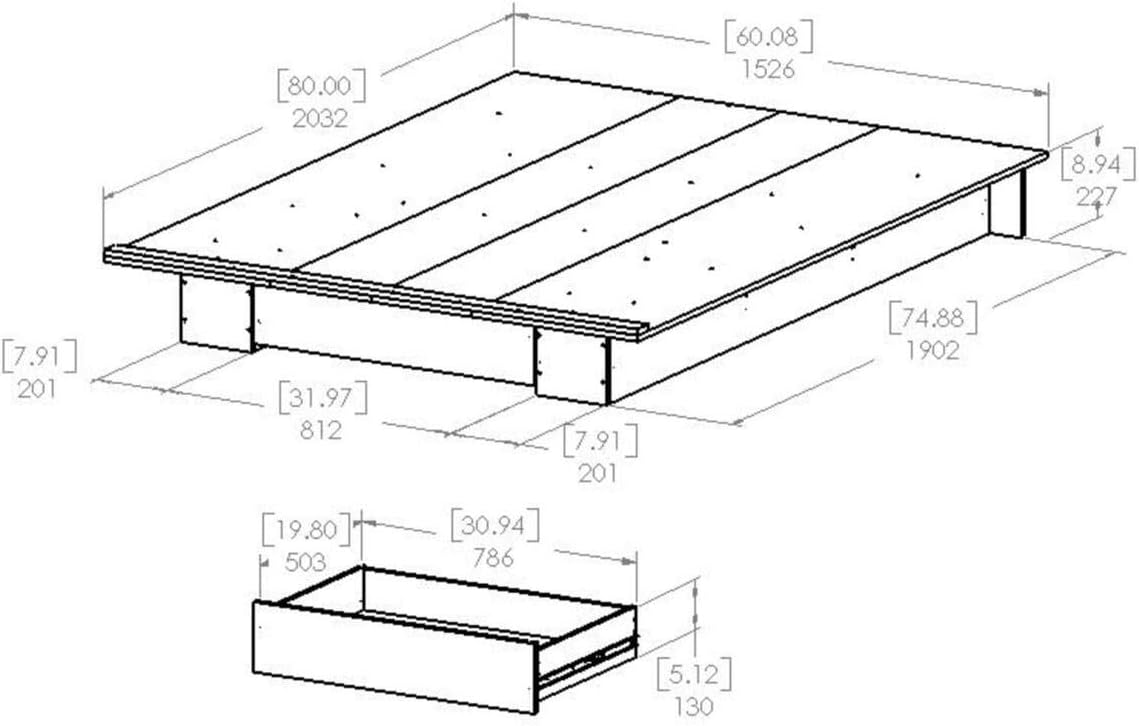 South Shore (SOUCS) Holland Platform Bed with Drawer, Full/Queen, Pure White
